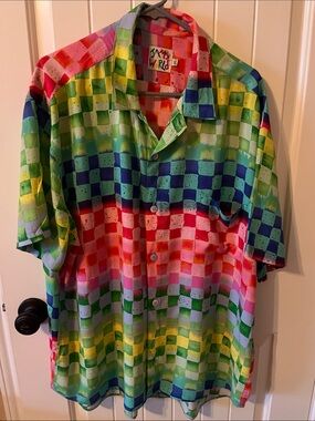 Jams World Vibrant Multicolor Checkerboard Short-Sleeve Button-Down Shirt